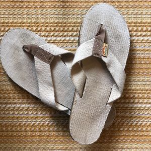 Off White Canvas Rainbow Flip-flops